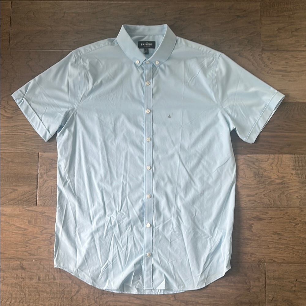 Express Performance Light Blue Casual Button Down Shirt